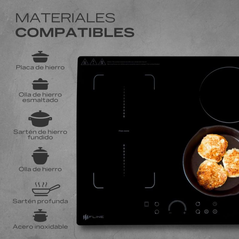 FLINE | Parrilla de Inducción Magnética Empotrable 4 Quemadores 4500W 110v | Belfast  4