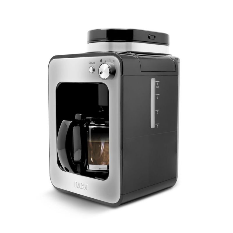 RCA Cafetera con Molino Integrado RC-CAF4 Inoxidable, Automática, 560ml, Capacidad 4 Tazas, Diseño Compacto, Sistema Antigoteo, Café Molido y en Grano