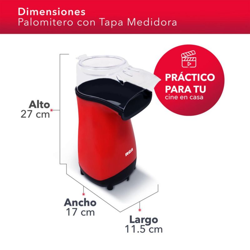 RCA Palomitero RC-1025, Tapa Medidora Incluida, Funciona con Aire Caliente, Capacidad de 70 gr, Luz Indicadora, Ideal para Fiestas y Cine en Casa