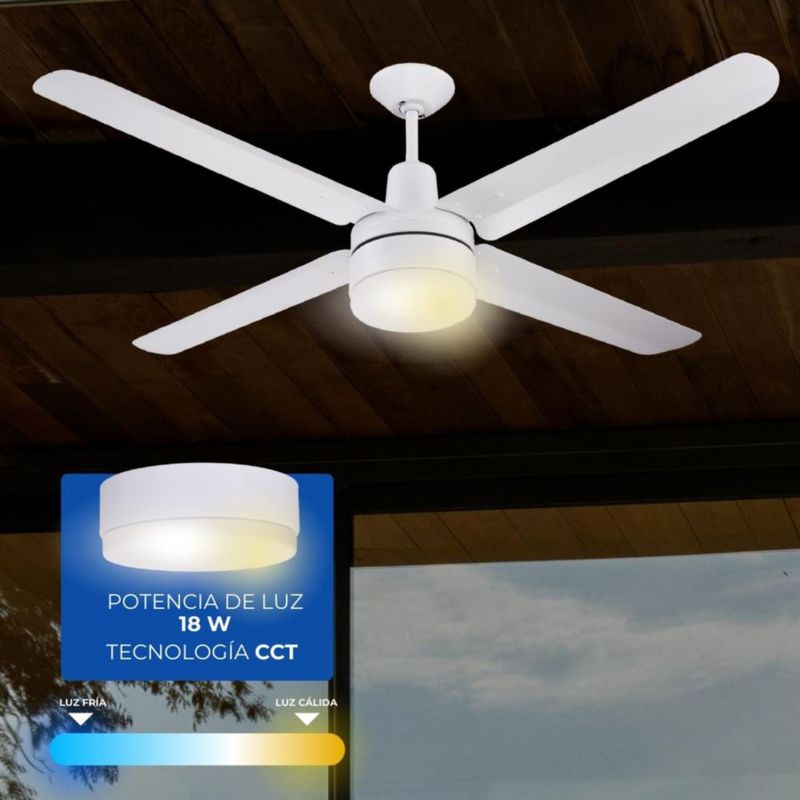 Narvik Ventilador de Techo de 56" Con Luz CCT de 4 Aspas de Aluminio con Control de Pared Industrial NA-CL56MW
