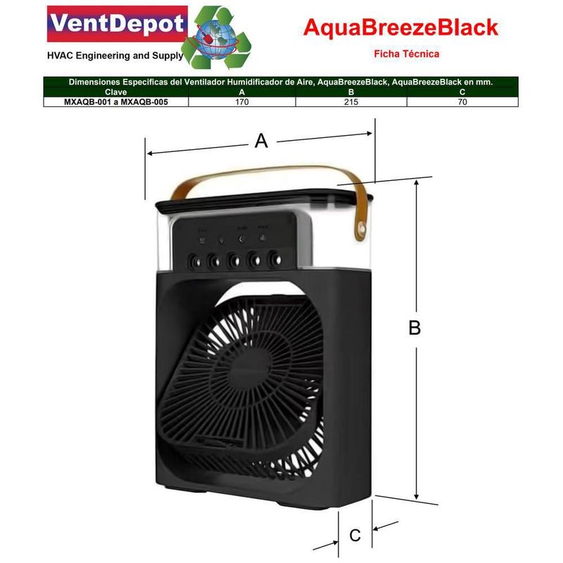 Ventilador MXAQB-001 AquaBreezeBlack Humidificador