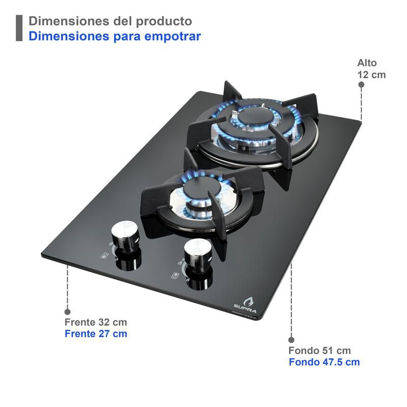 Combo LUSSARI Parillas DOMINO GLASS, 4Q-IN y Campana CC-90 BLACK