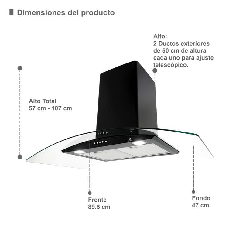 Combo LUSSARI Parillas DOMINO GLASS, 4Q-IN y Campana CC-90 BLACK