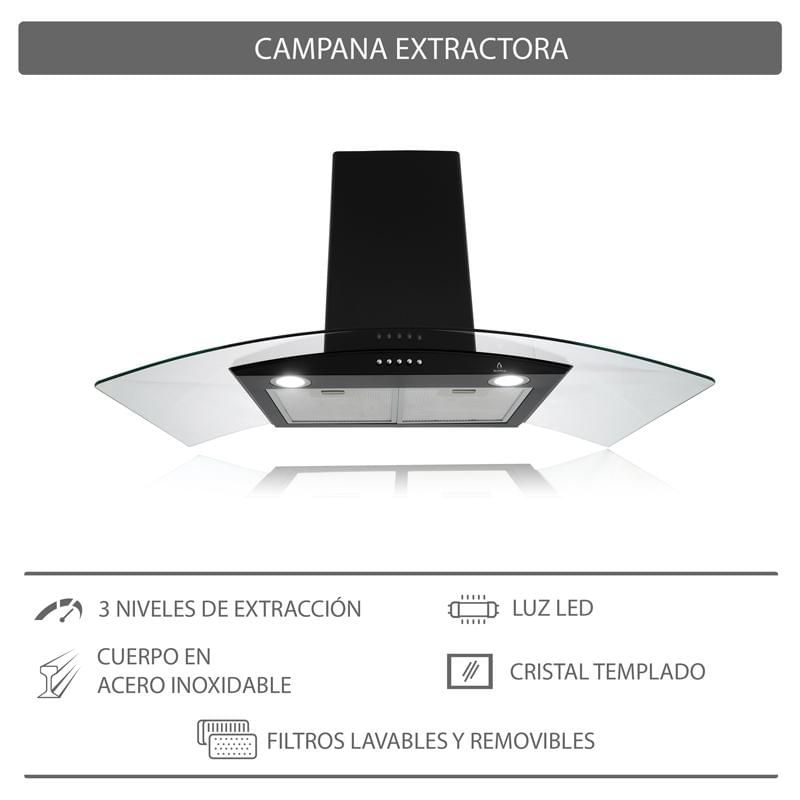 Combo LUSSARI Parillas DOMINO GLASS, 4Q-IN y Campana CC-90 BLACK