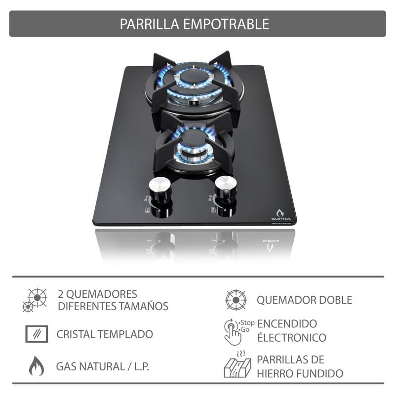 Combo LUSSARI Parillas DOMINO GLASS, 4Q-IN y Campana CC-90 BLACK