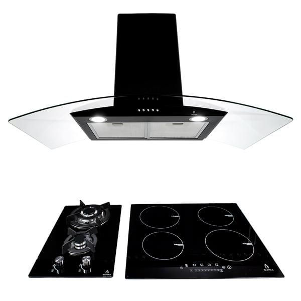 Combo LUSSARI Parillas DOMINO GLASS, 4Q-IN y Campana CC-90 BLACK