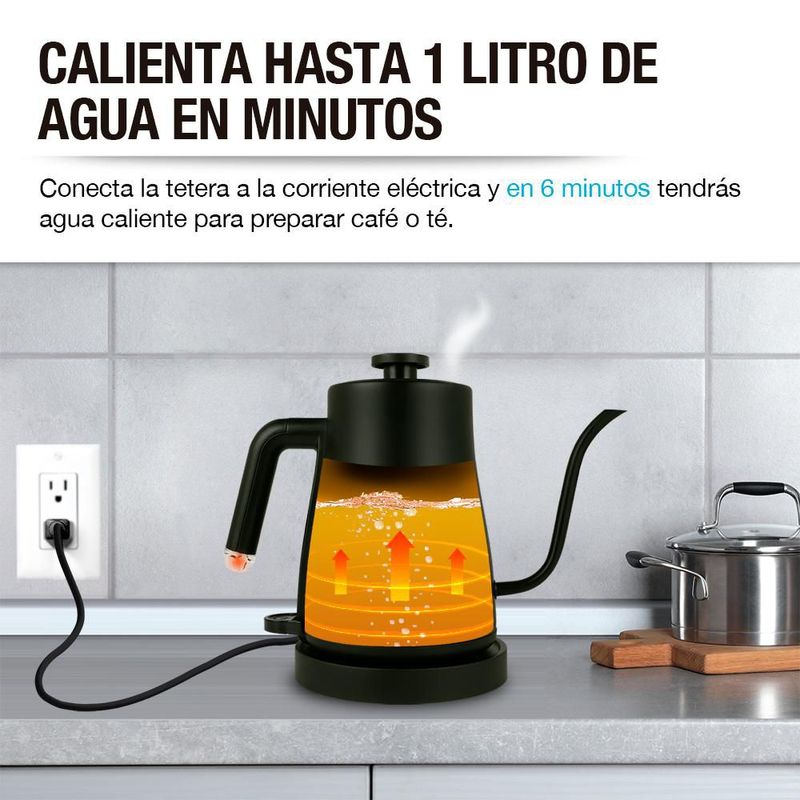 Tetera Eléctrica de Acero Inoxidable con Cuello de Cisne 1 Litro