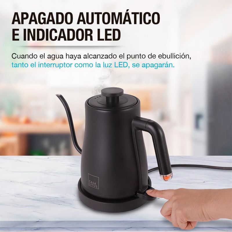 Tetera Eléctrica de Acero Inoxidable con Cuello de Cisne 1 Litro