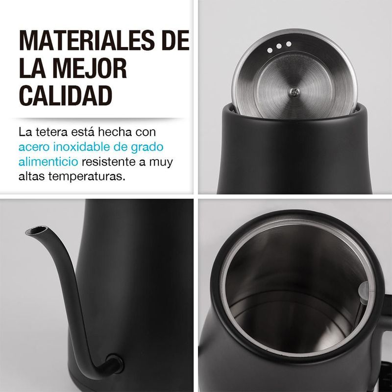 Tetera Eléctrica de Acero Inoxidable con Cuello de Cisne 1 Litro