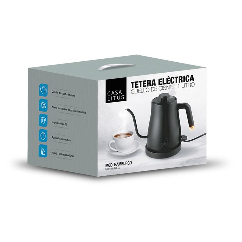 Tetera Eléctrica de Acero Inoxidable con Cuello de Cisne 1 Litro
