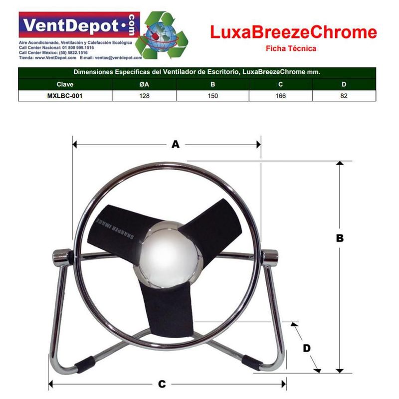 Soplador Aire Minimalista MXLBC-002 LuxaBreezeChrome Ventilador Aire Pequeño