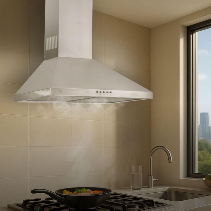 Campana para cocina de pared piramidal 60cm 3 Velocidades, Doble Filtro de malla metálica y Filtro de carbón activado, Extrae y Purifica Avera CEP60