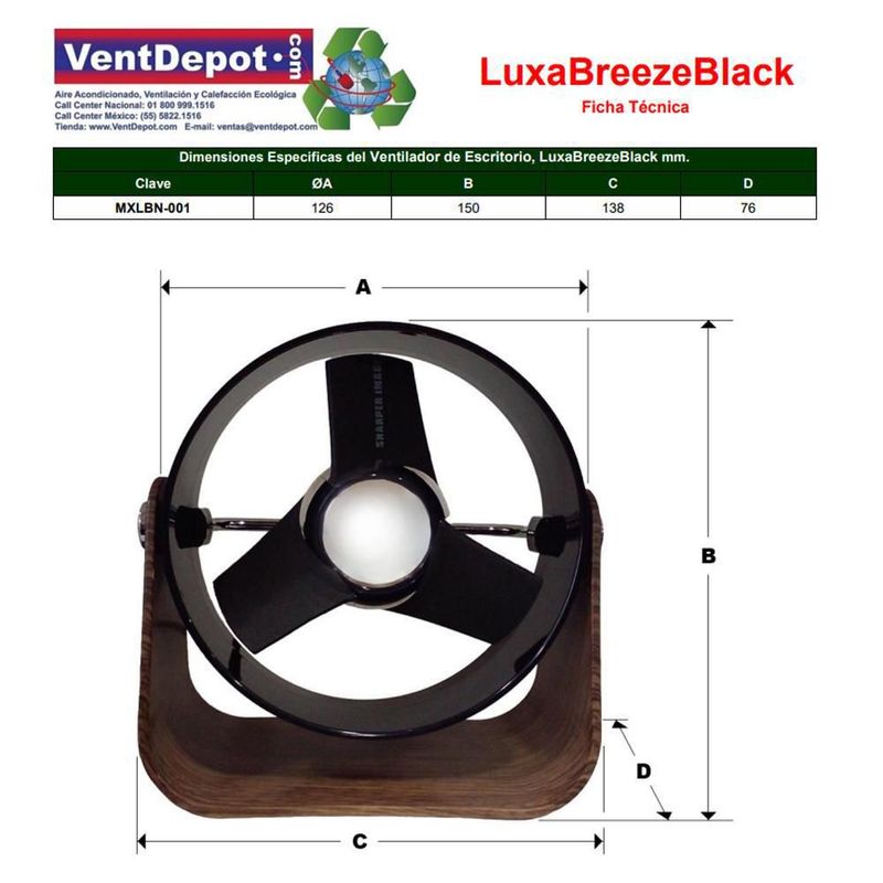 Ventilador Diseño Moderno MXLBN-002 LuxaBreezeBlack Ventilador Aire Restaurante