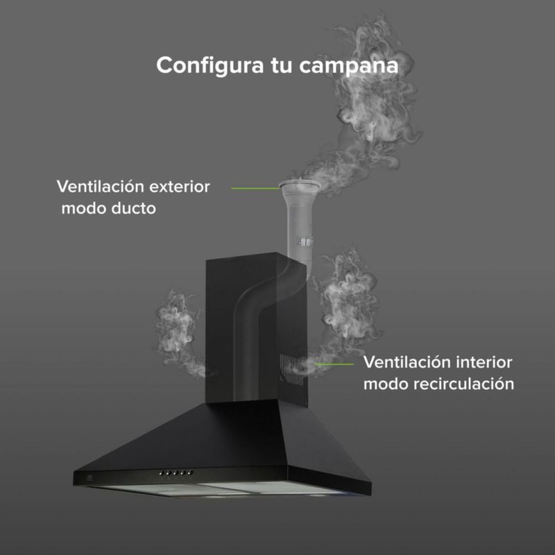 Campana para cocina de pared piramidal 60cm 3 Velocidades, Filtros malla metálica y Filtro de carbón activado, Extrae y Purifica Negro Avera CEP60N