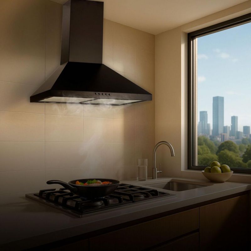 Campana para cocina de pared piramidal 60cm 3 Velocidades, Filtros malla metálica y Filtro de carbón activado, Extrae y Purifica Negro Avera CEP60N