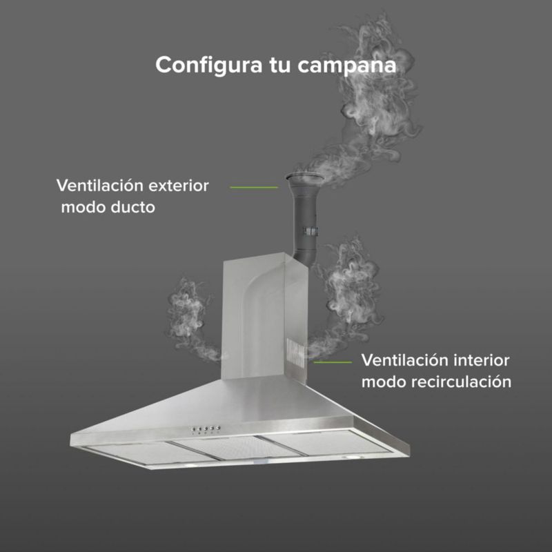 Campana para cocina de pared piramidal 90cm 3 Velocidades, Doble Filtro malla metálica y Filtro de carbón activado, Extrae y Purifica Avera CEP90