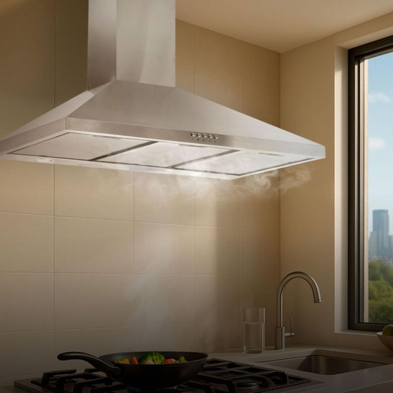 Campana para cocina de pared piramidal 90cm 3 Velocidades, Doble Filtro malla metálica y Filtro de carbón activado, Extrae y Purifica Avera CEP90