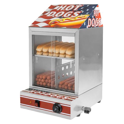 Vitrina Calentadora Vaporizadora para Hot Dogs Salchichas 850W Gutstark Control de Temperatura Exhibidor Comercial para Negocio Buffet y Cafeteria