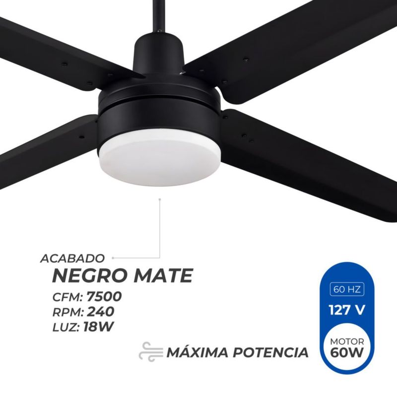 Narvik Ventilador de Techo de 56" Con Luz CCT de 4 Aspas de Aluminio con Control de Pared Industrial NA-CL56MB
