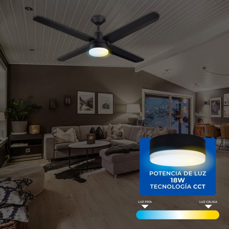 Narvik Ventilador de Techo de 56" Con Luz CCT de 4 Aspas de Aluminio con Control de Pared Industrial NA-CL56MB