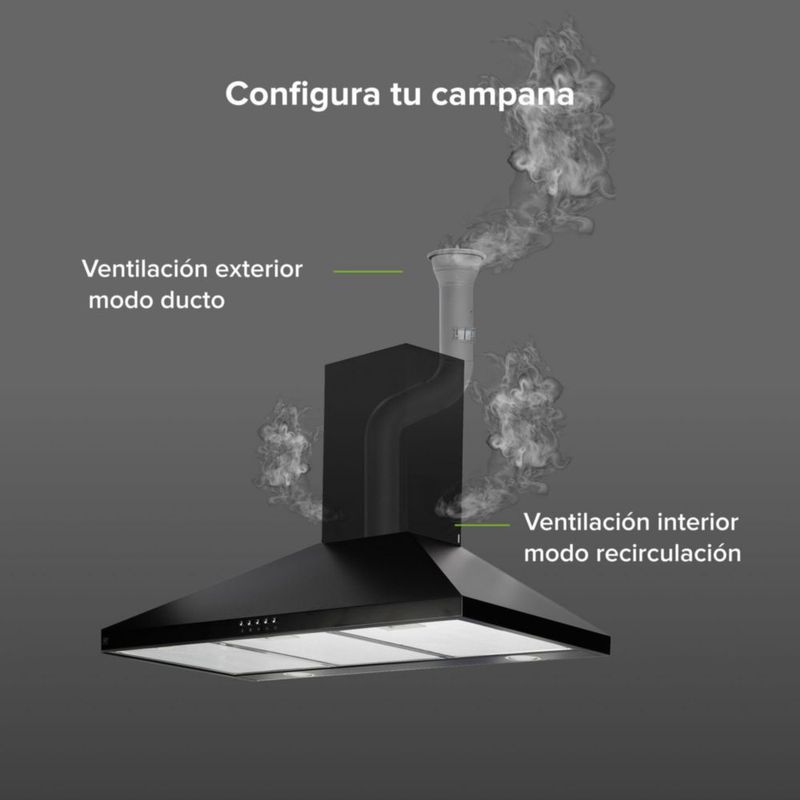 Campana para cocina de pared piramidal 90cm 3 Velocidades, Filtros malla metálica y Filtro de carbón activado, Extrae y Purifica Negro Avera CEP90N