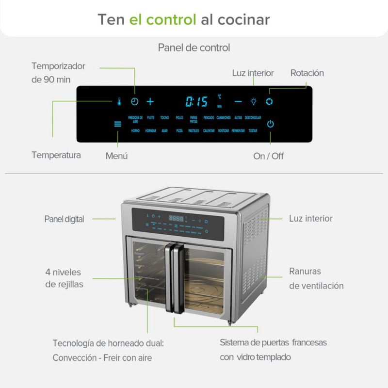 Horno Freidora de Aire Avera HPF01 Puertas Francesas Multifunción