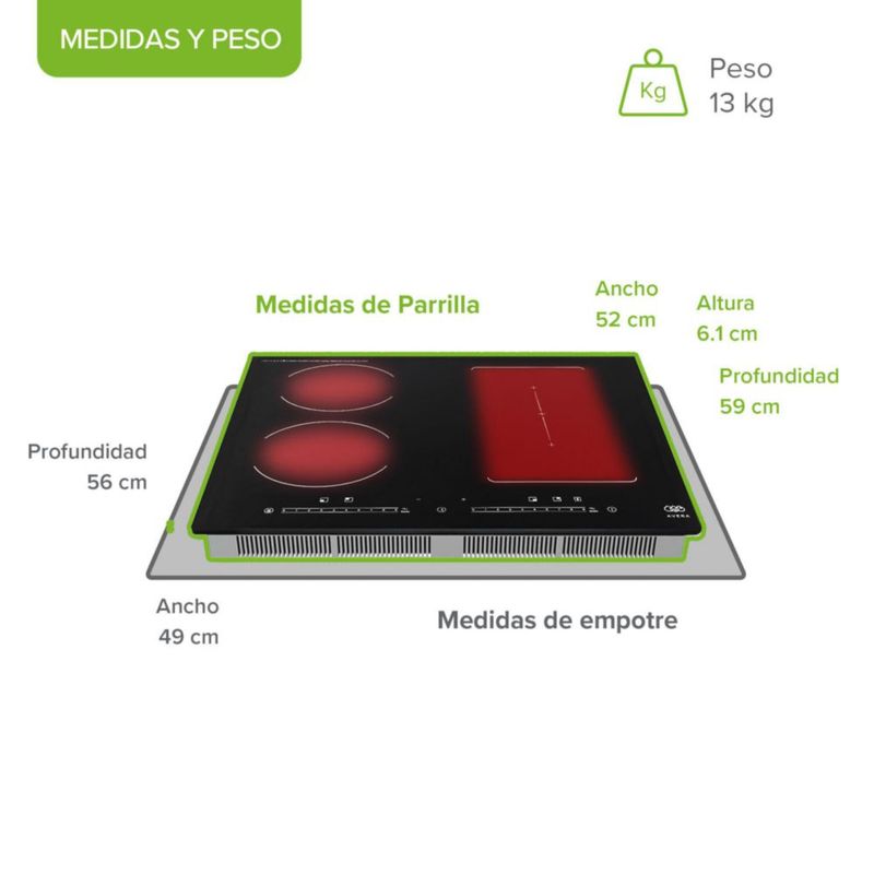 Parrilla Inducción 4 Quemadores 1 Zona Flex Táctil 220v Avera PIVF1