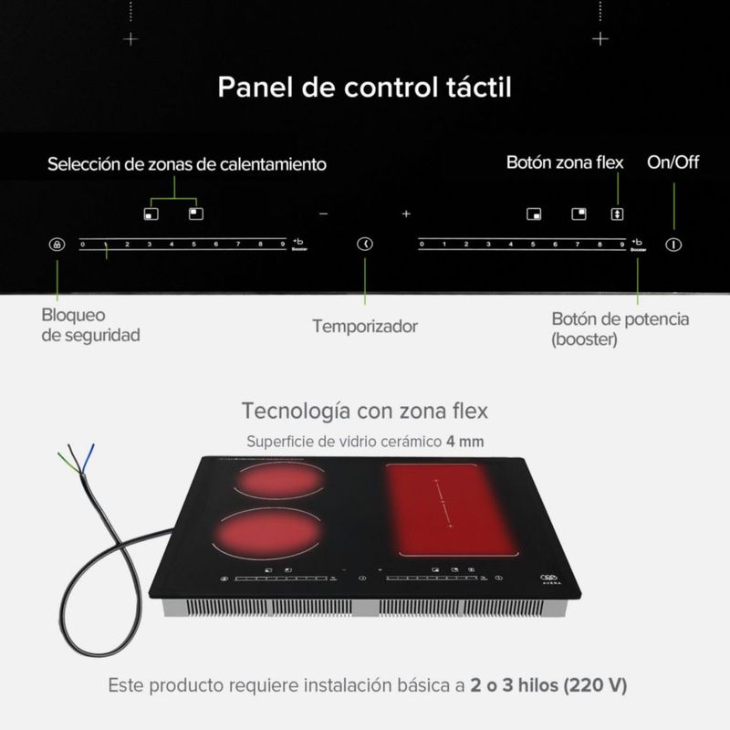 Parrilla Inducción 4 Quemadores 1 Zona Flex Táctil 220v Avera PIVF1