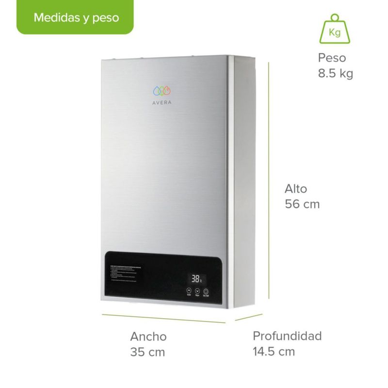 Calentador de agua instantáneo modulante Gas LP, Capacidad 10L/Minuto, 2 Servicios AVERA CM10