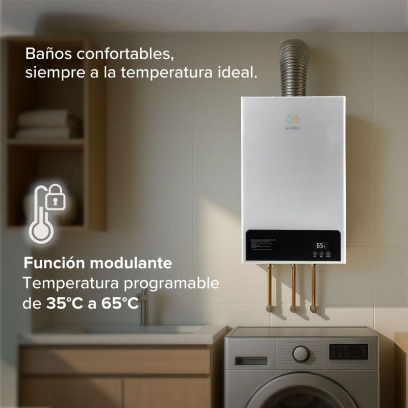 Calentador de agua instantáneo modulante Gas LP, Capacidad 10L/Minuto, 2 Servicios AVERA CM10