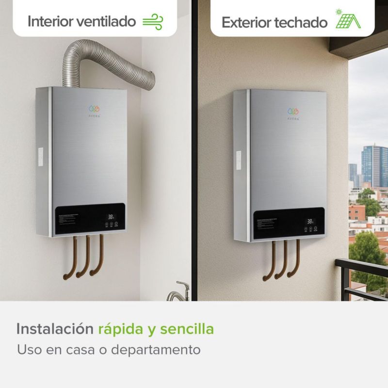 Calentador de agua instantáneo modulante Gas LP, Capacidad 10L/Minuto, 2 Servicios AVERA CM10