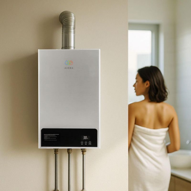 Calentador de agua instantáneo modulante Gas LP, Capacidad 10L/Minuto, 2 Servicios AVERA CM10