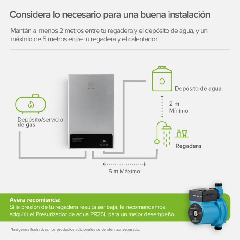 Calentador de agua instantáneo modulante Gas LP, Capacidad 10L/Minuto, 2 Servicios AVERA CM10