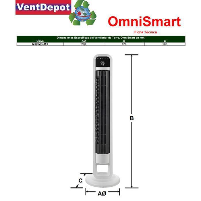 Ventilador Oscilatorio Wifi MXOMB-002 OmniSmart Ventilador de Torre Oscilante