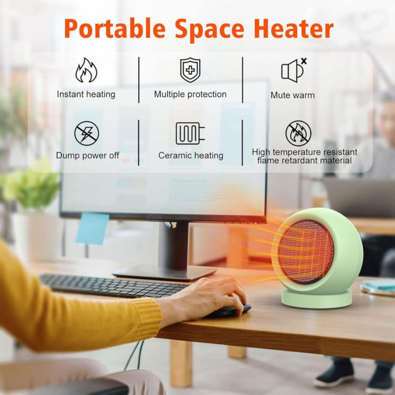Mini Calentador Eléctrico Portátil Coolfor 500 W COLOR VERDE Para Interiores Escritorio Oficina Compacto Y Silencioso