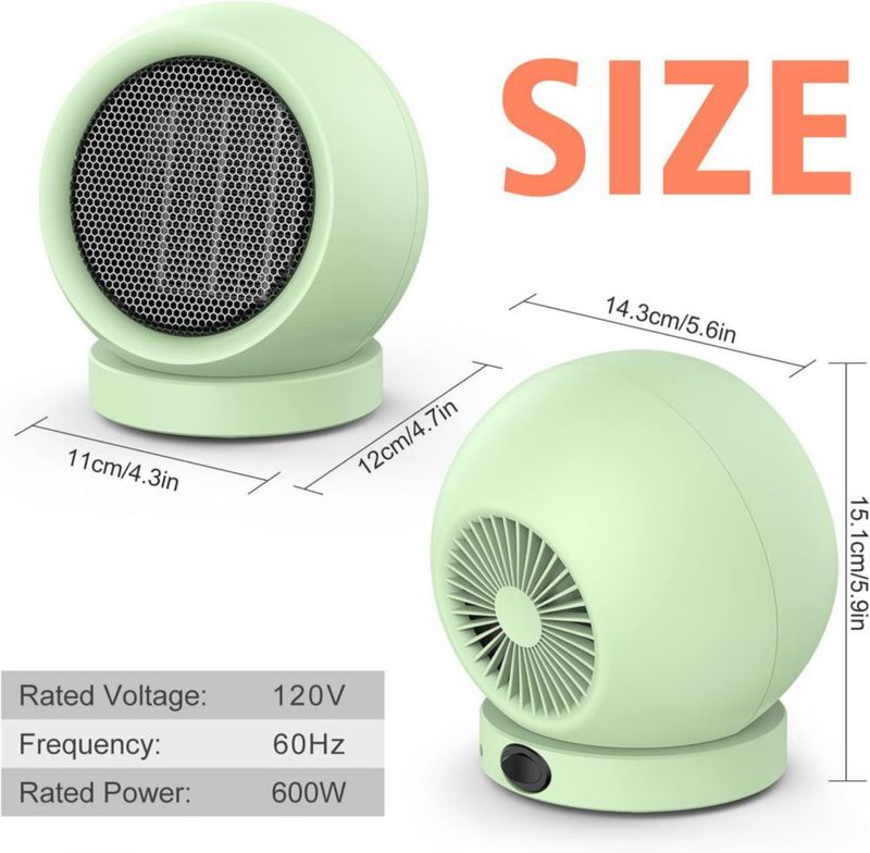 Mini Calentador Eléctrico Portátil Coolfor 500 W COLOR VERDE Para Interiores Escritorio Oficina Compacto Y Silencioso