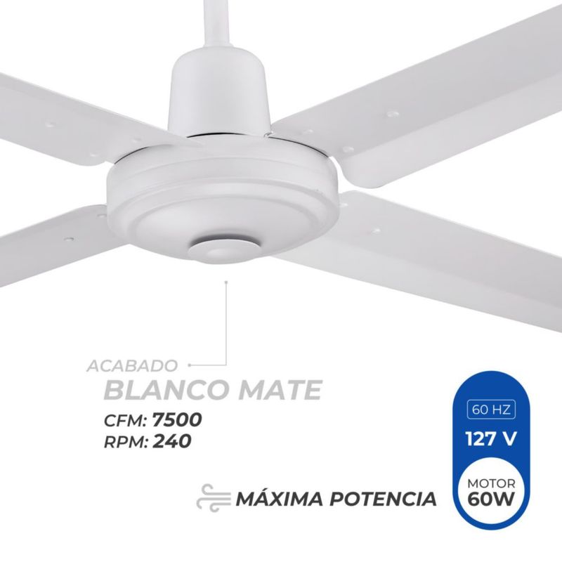 Narvik Ventilador de Techo de 56" Con 4 Aspas de Aluminio con Control de Pared Industrial NA-C56MW