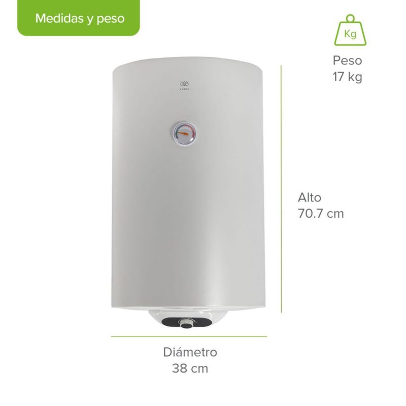 Boiler de depósito 50 Litros Calentador de agua eléctrico 1.5 Servicios Hasta 75°C 127V Avera C50LE