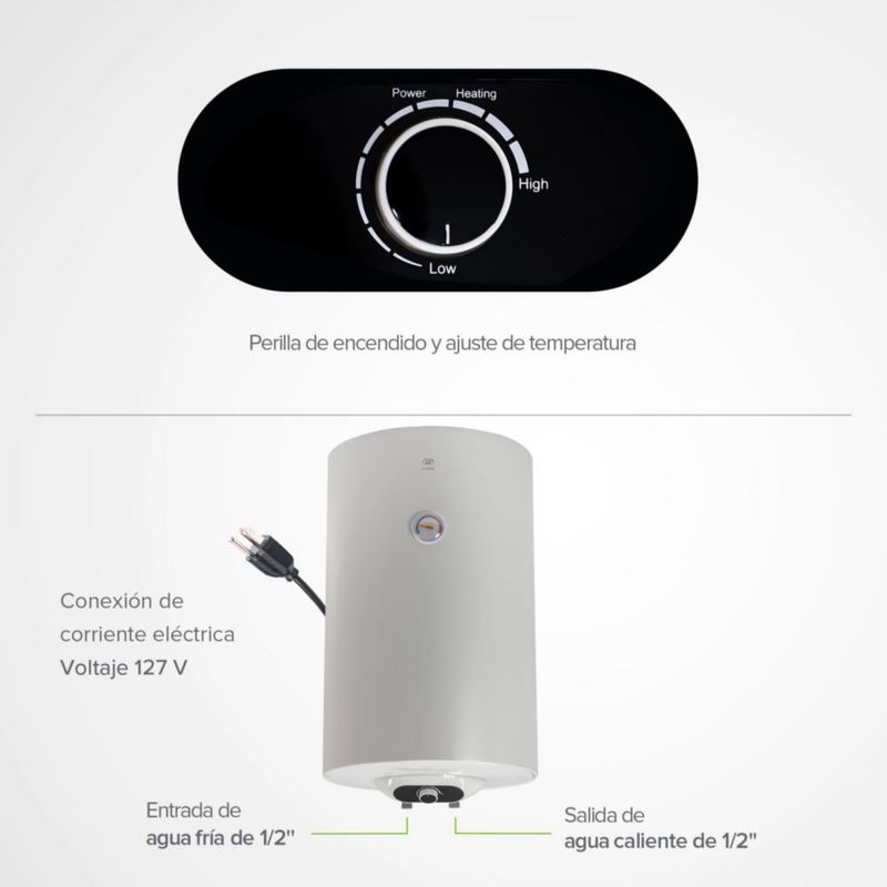 Boiler de depósito 50 Litros Calentador de agua eléctrico 1.5 Servicios Hasta 75°C 127V Avera C50LE