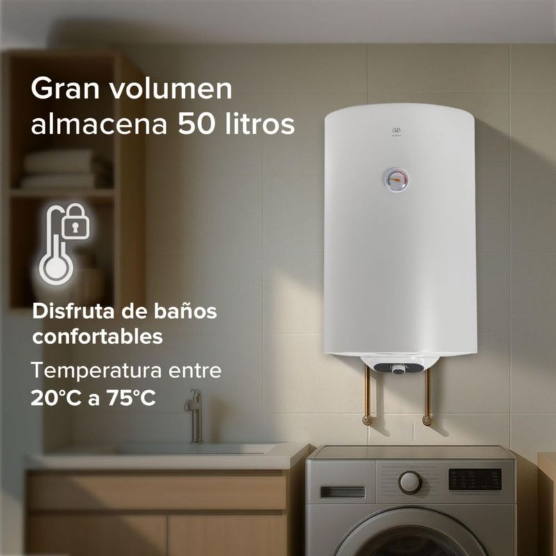 Boiler de depósito 50 Litros Calentador de agua eléctrico 1.5 Servicios Hasta 75°C 127V Avera C50LE