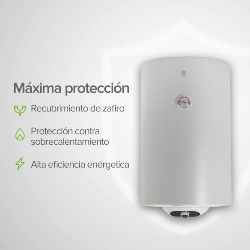 Boiler de depósito 50 Litros Calentador de agua eléctrico 1.5 Servicios Hasta 75°C 127V Avera C50LE