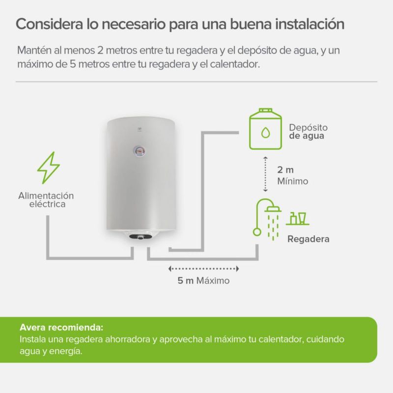 Boiler de depósito 50 Litros Calentador de agua eléctrico 1.5 Servicios Hasta 75°C 127V Avera C50LE