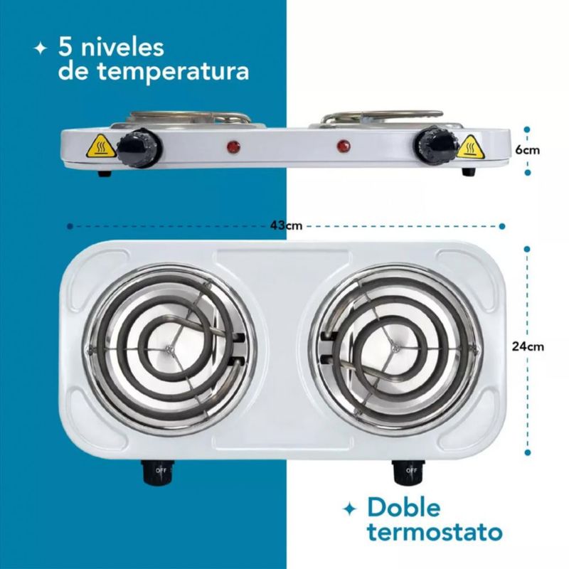Parrilla Eléctrica Dos Quemadores Doble Termostato Estufa