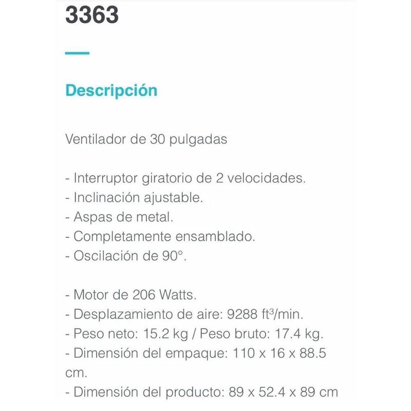 Ventilador industrial de pared mytek 3363 30 pulgadas