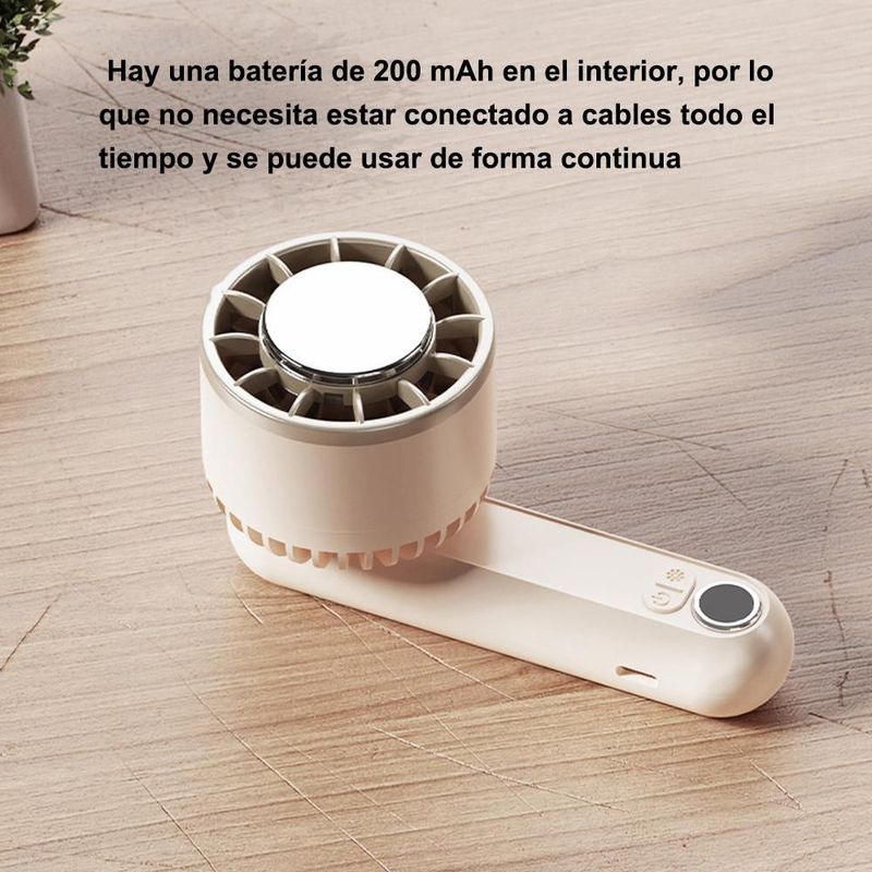 Ventilador Plegable Mini Recargable USB,Color Beige,Abanico Portátil de Mano y Escritorio, 3 Velocidades, Silencioso y Ligero para Viajes.HOGAWAY