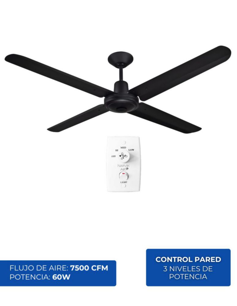 Narvik Ventilador de Techo de 56" Con 4 Aspas de Aluminio con Control de Pared Industrial NA-C56MB