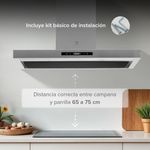 Campana de pared Tipo T 90cm Acero Inoxidable, 3 Velocidades, 2 filtro de malla y 2 filtros de carbón activado, Control por gestos y panel digital