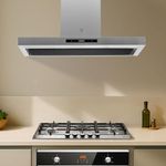 Campana de pared Tipo T 90cm Acero Inoxidable, 3 Velocidades, 2 filtro de malla y 2 filtros de carbón activado, Control por gestos y panel digital