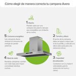 Campana de pared Tipo T 90cm Acero Inoxidable, 3 Velocidades, 2 filtro de malla y 2 filtros de carbón activado, Control por gestos y panel digital