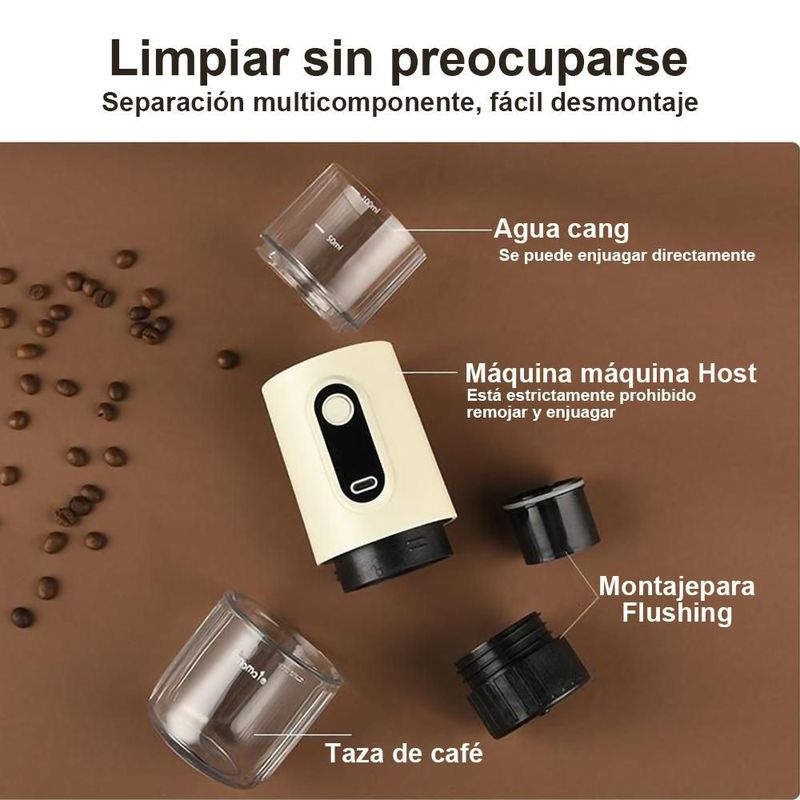 Cafetera Portátil Inalámbrica Tipo Espresso con Carga TYPE-C.Máquina de Café Compacta ,5W, Diseño en Color Beige